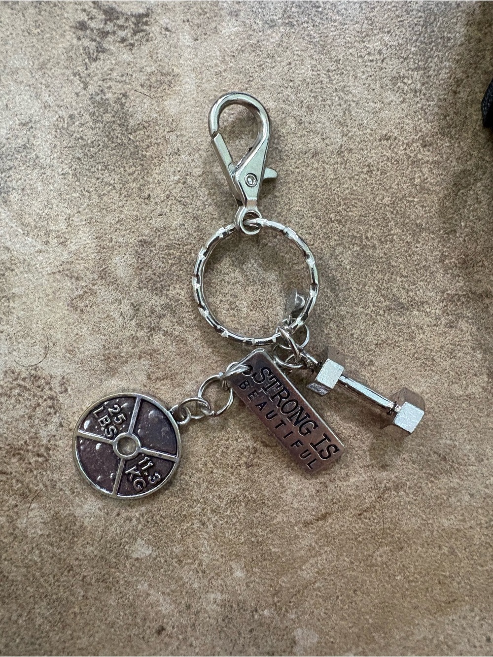 Silver Fitness Charm Keychain - 'Strong Is Beautiful't set of 9 w/gift bag